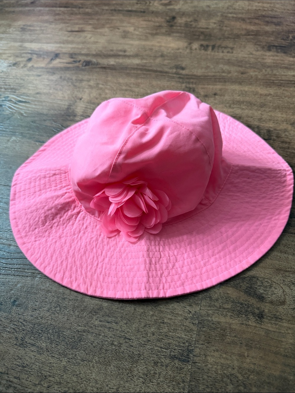 Pink Wide Brim Flower Sun Hat 2t-4t